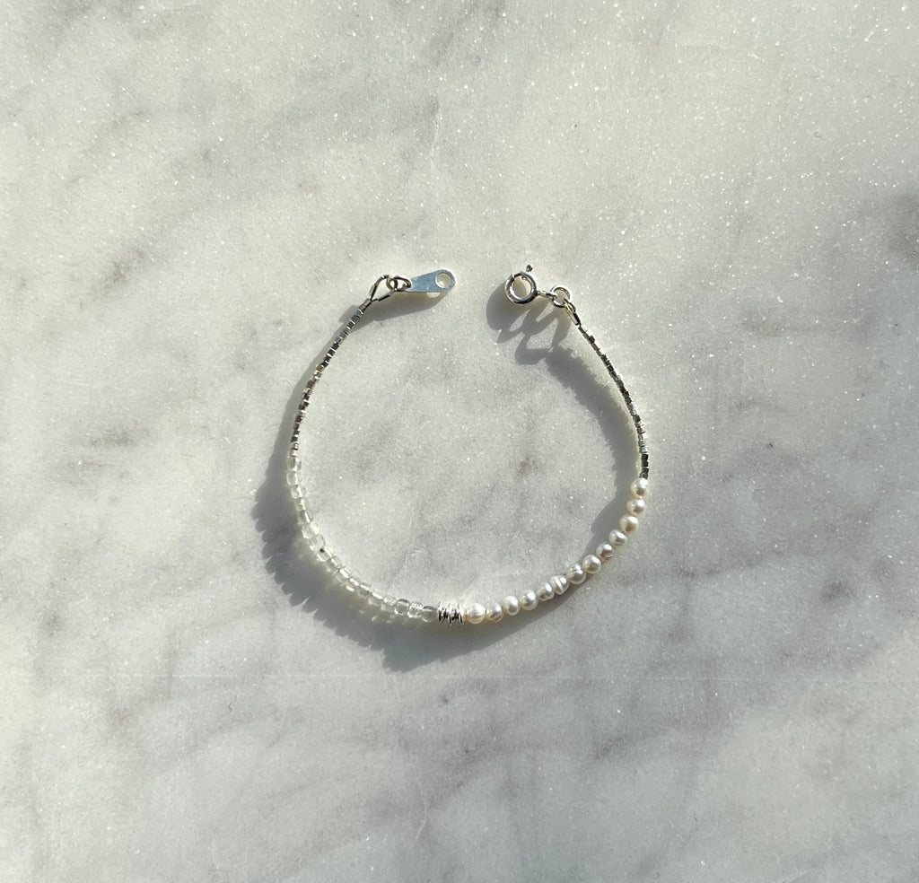 Sterling and fine silver, white freshwater pearl and labradorite gemstone bracelet