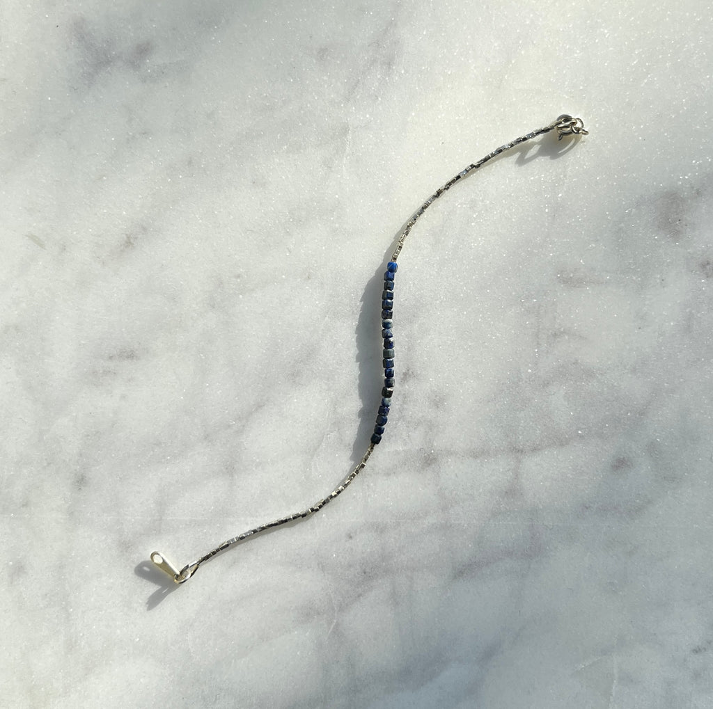 Sterling and fine silver with lapis lazuli gemstone bracelet