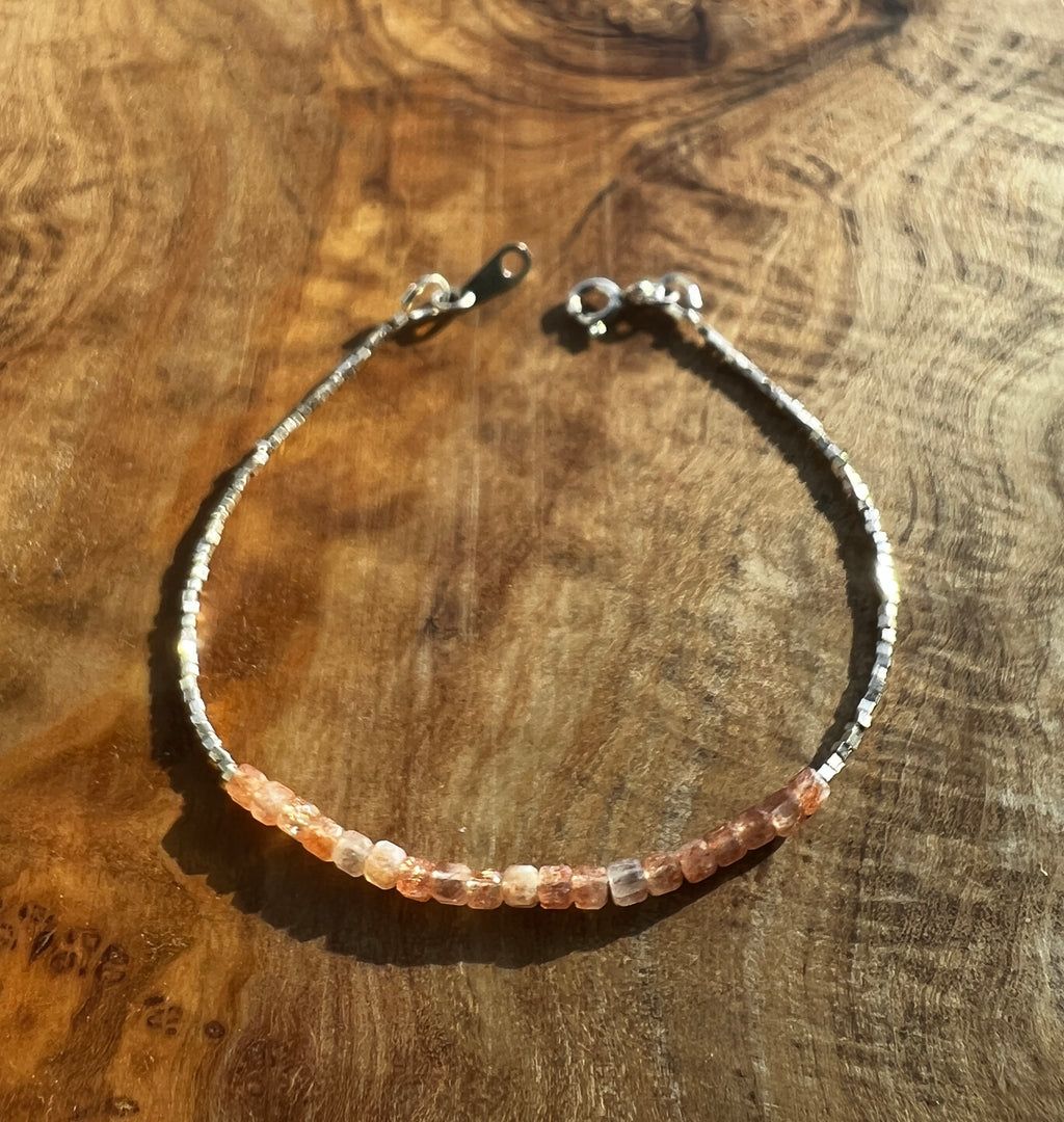 Sterling and fine silver with sunstone gemstone bracelet