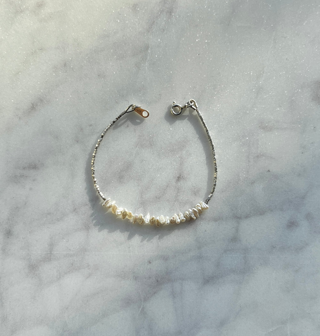 Sterling and fine silver with white freshwater pearl bracelet