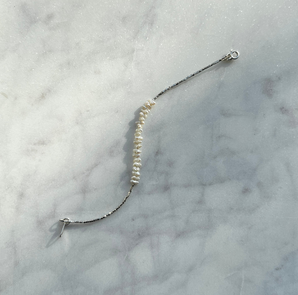 Sterling and fine silver with white freshwater pearl bracelet