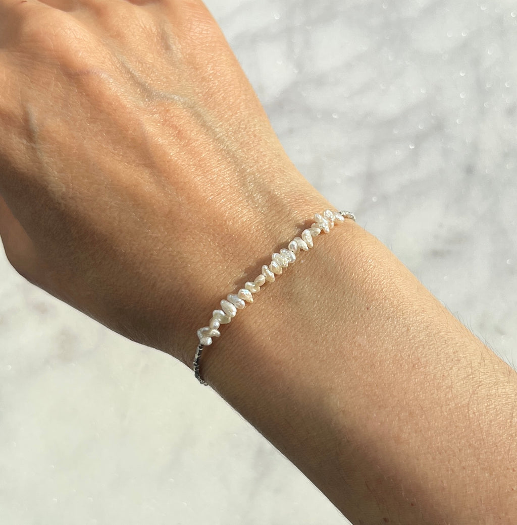 Sterling and fine silver with white freshwater pearl bracelet