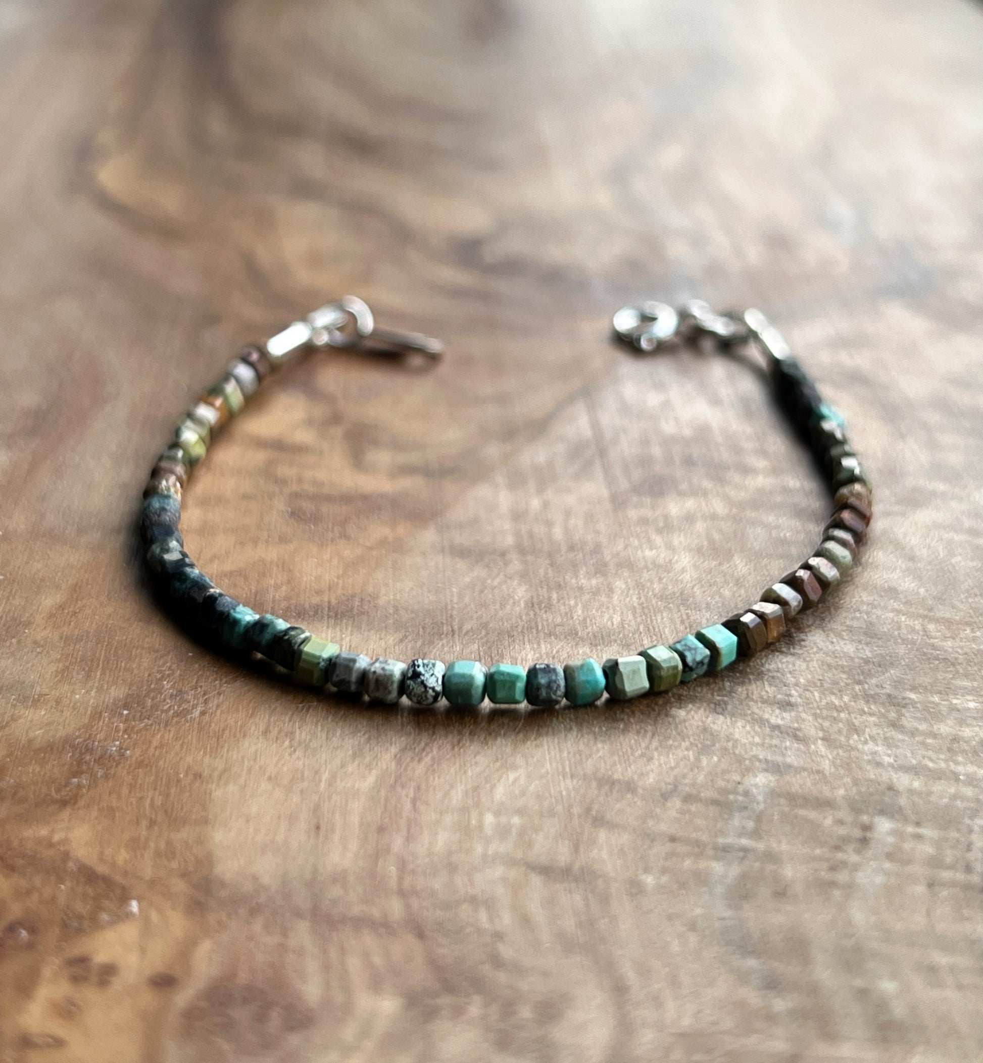 Azurite chrysocolla gemstone with sterling silver bracelet