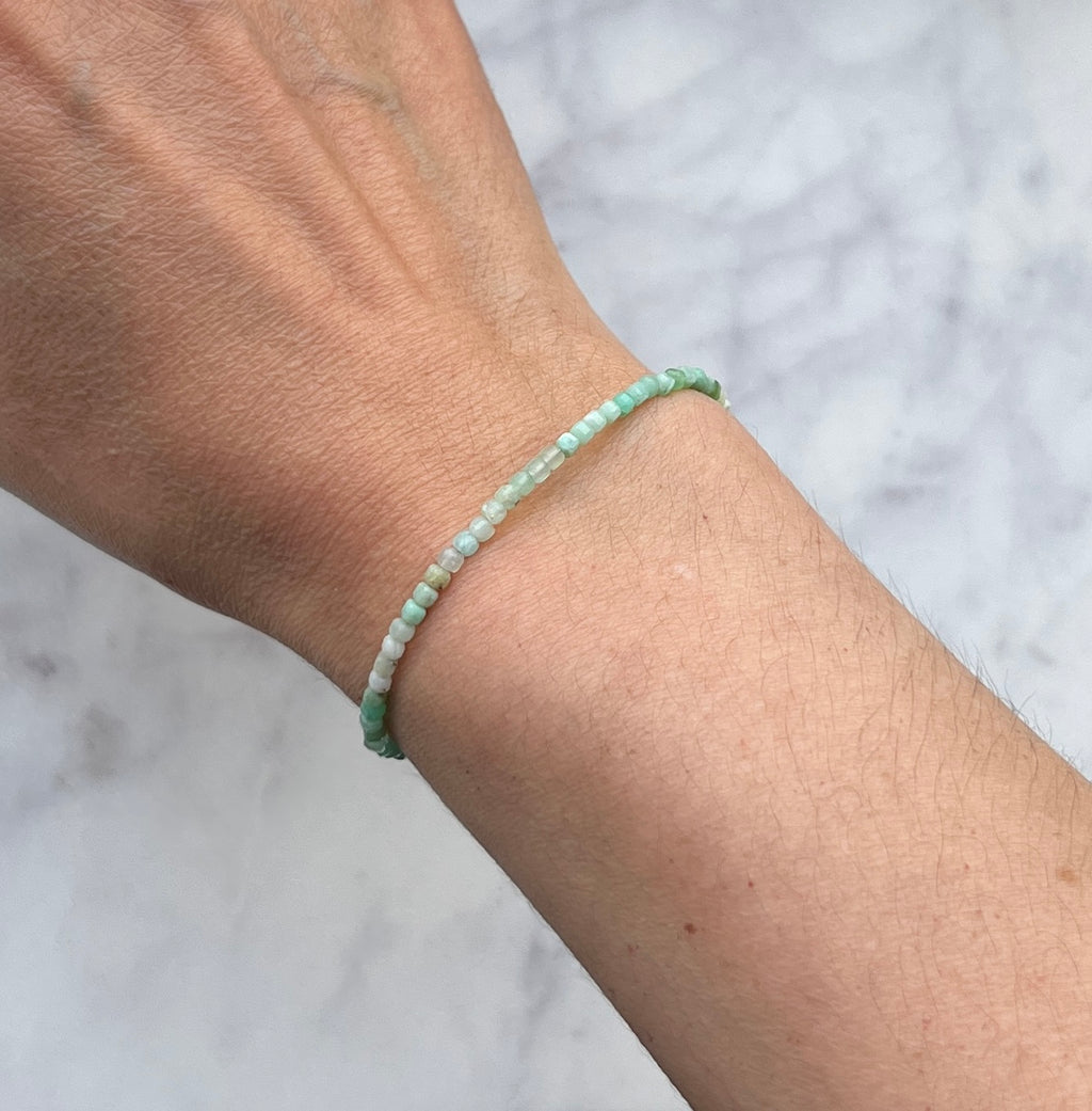 Light green chrysoprase gemstone with sterling silver bracelet