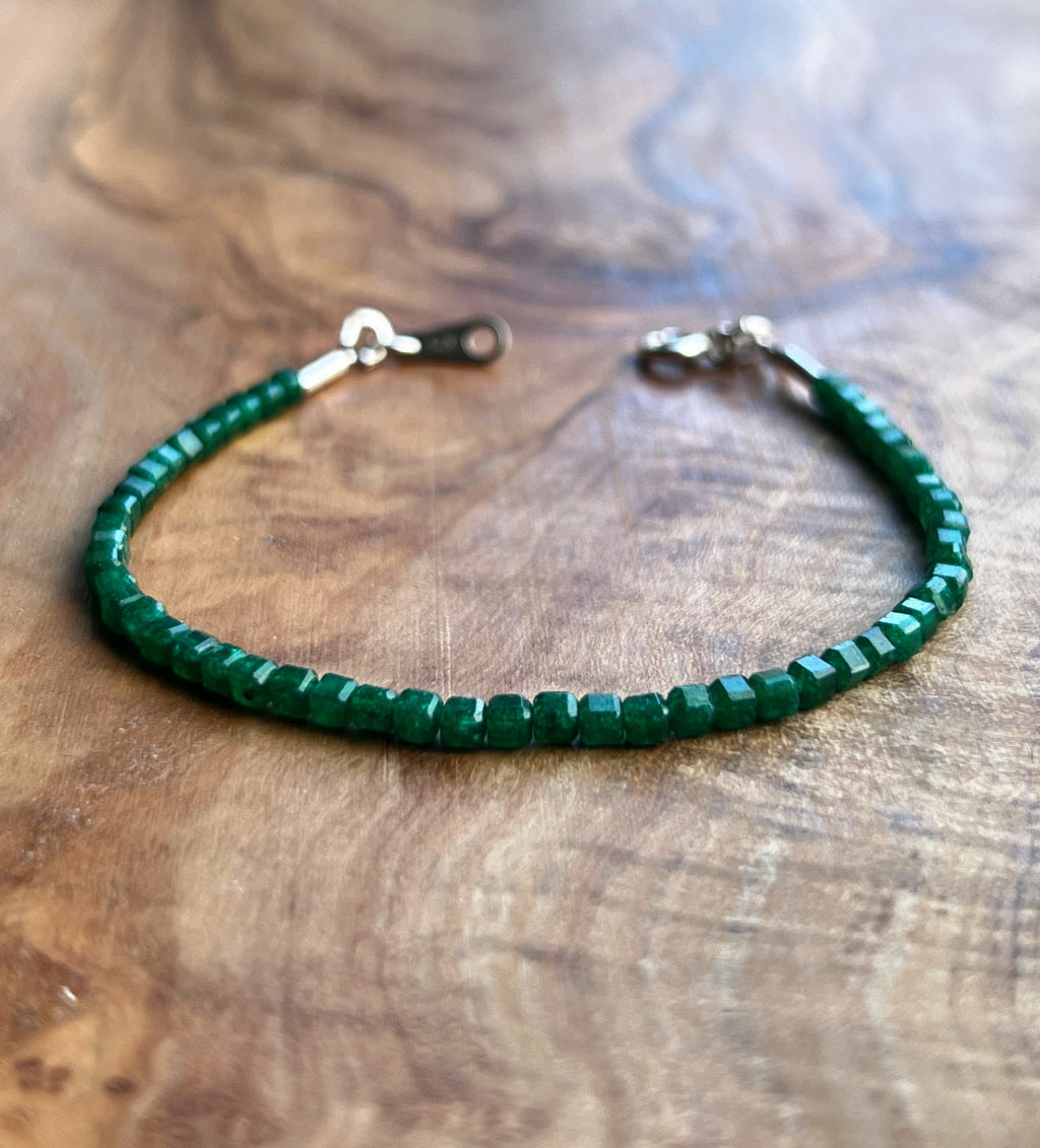 Green strawberry quartz gemstone with sterling silver bracelet