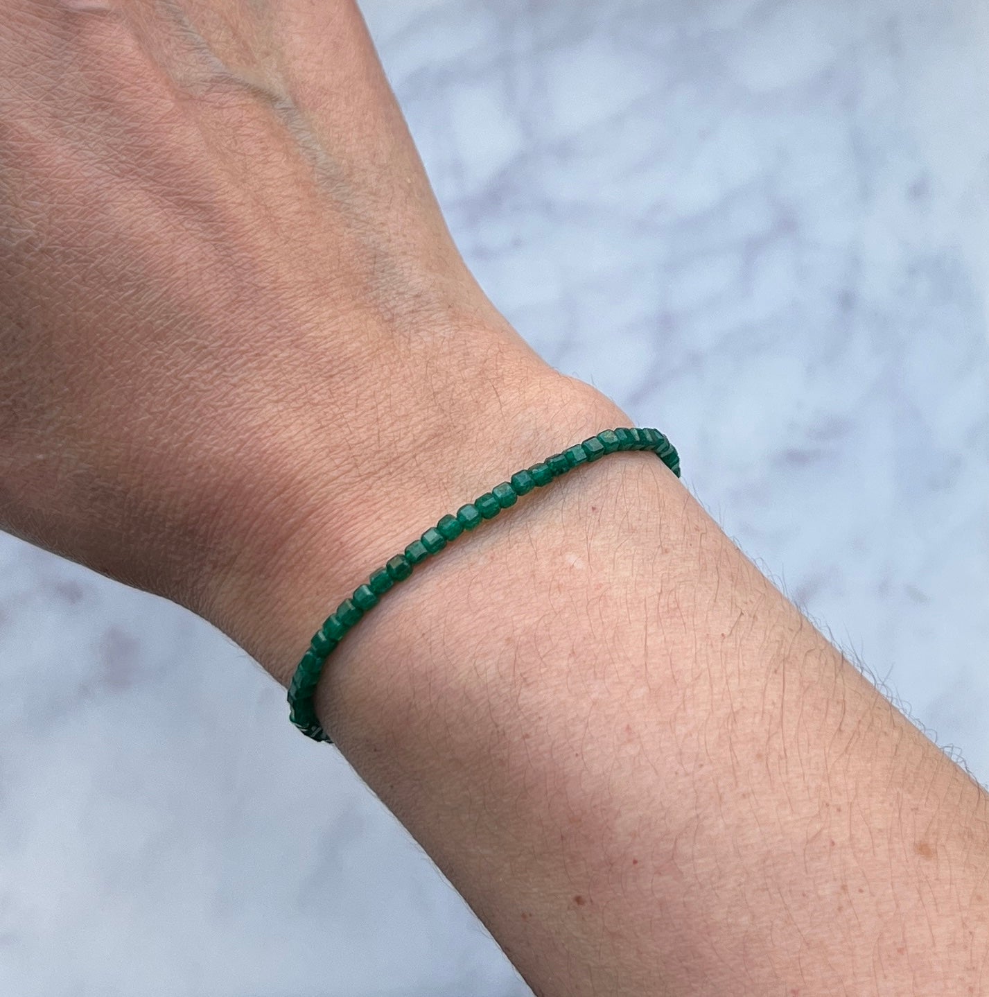 Green strawberry quartz gemstone with sterling silver bracelet