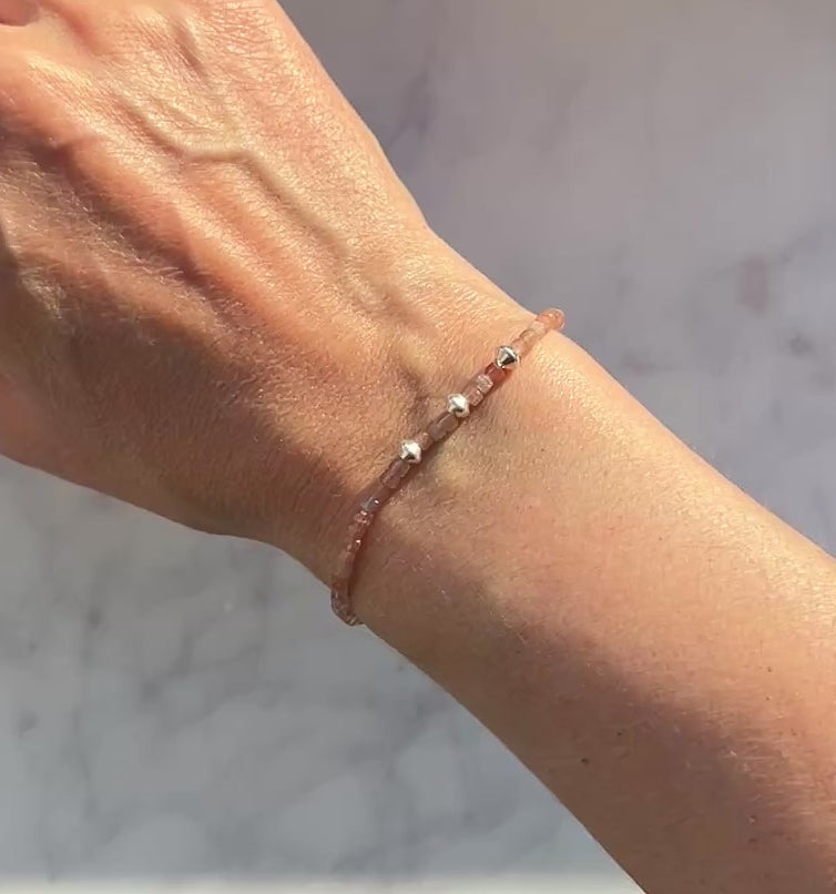 Sunstone gemstone with sterling and fine silver bracelet