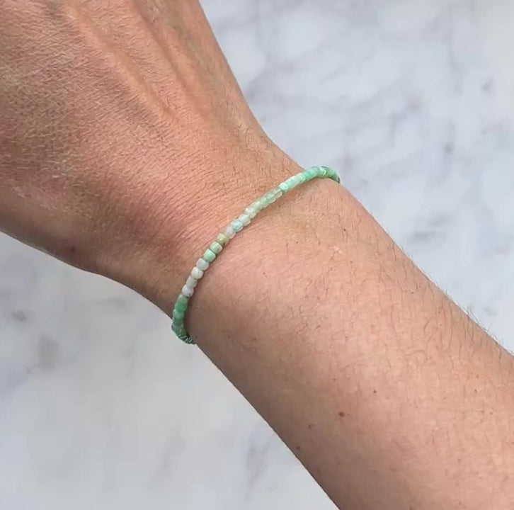 Light green chrysoprase gemstone with sterling silver bracelet