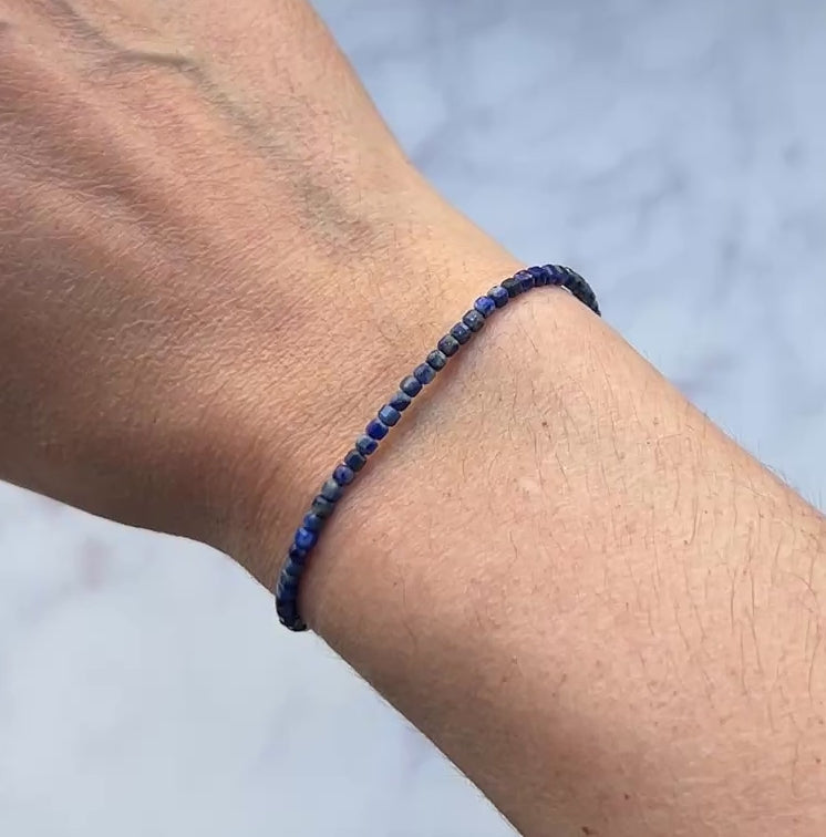 Blue lapis lazuli gemstone with sterling silver bracelet