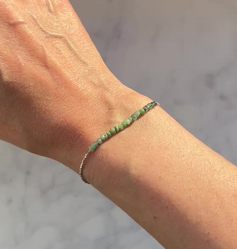 Sterling and fine silver with emerald gemstone beads