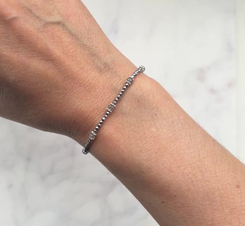 Sterling silver, pyrite and labradorite gemstone bracelet