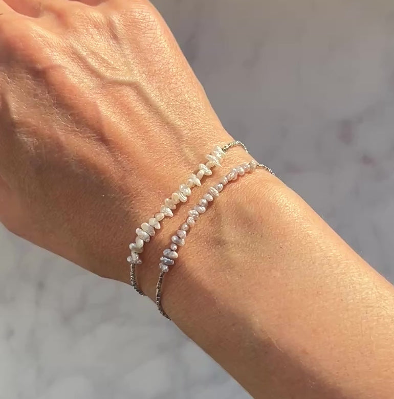 Sterling and fine silver with white freshwater pearl bracelet