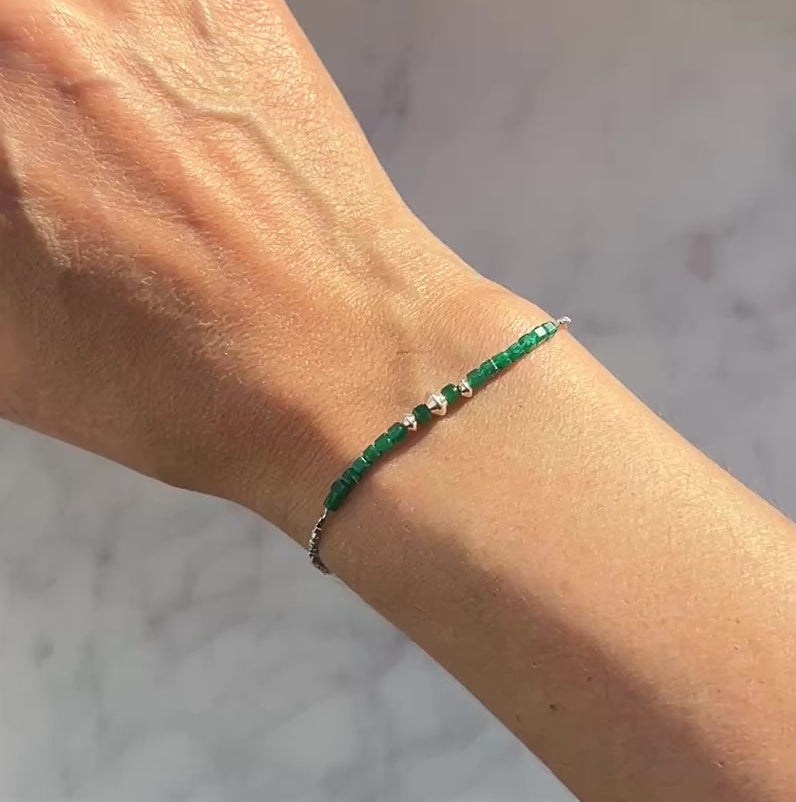 Sterling and fine silver with green strawberry quartz gemstone bracelet