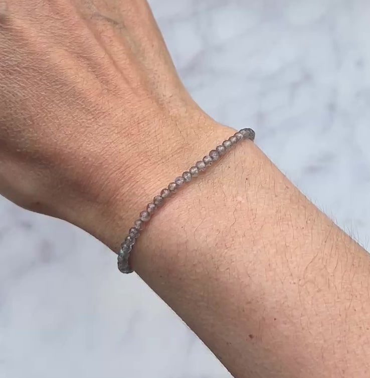 Iridescent labradorite micro faceted gemstone with sterling silver bracelet