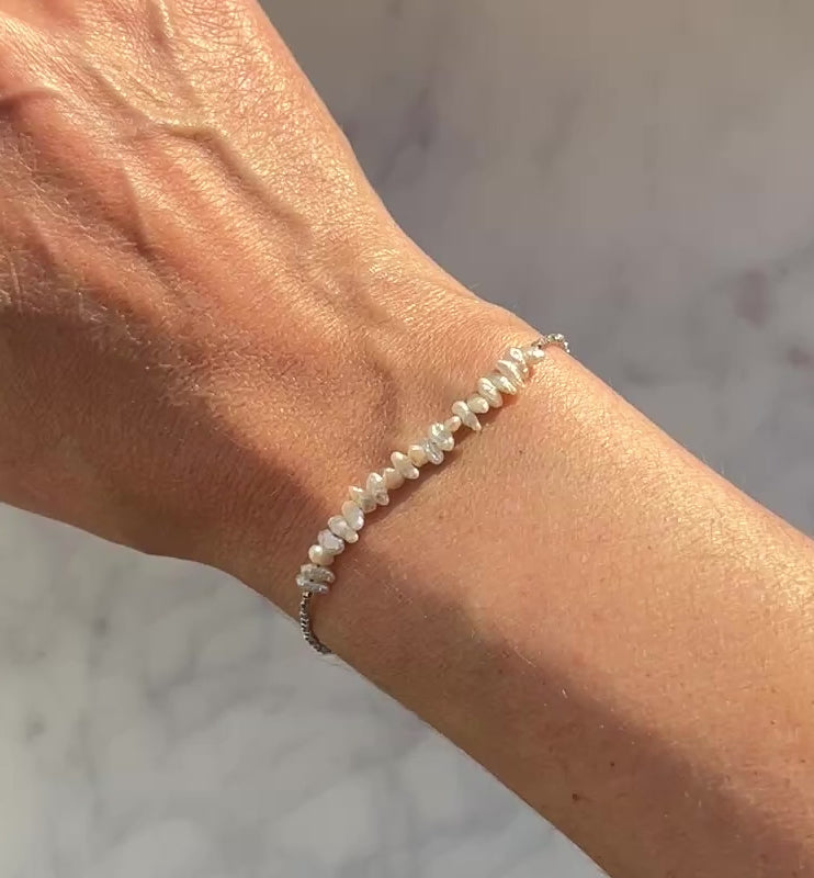 Sterling and fine silver with white freshwater pearl bracelet