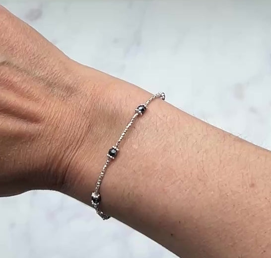 Sterling and fine silver with black spinel gemstone bracelet