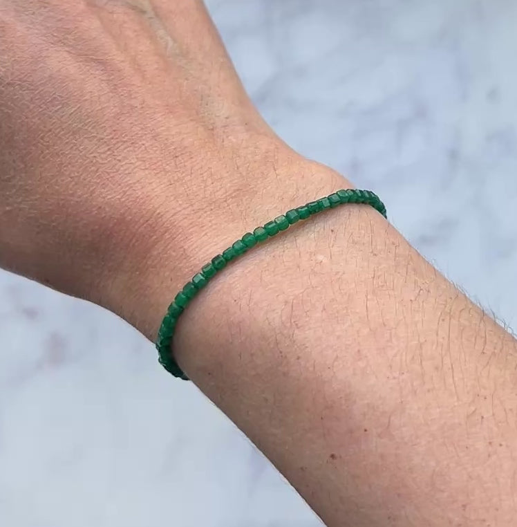 Green strawberry quartz gemstone with sterling silver bracelet