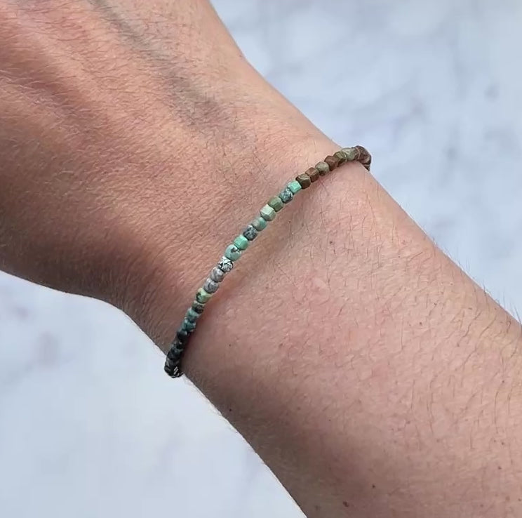 Azurite chrysocolla gemstone with sterling silver bracelet