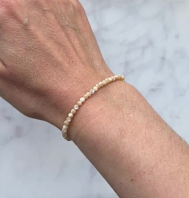 Faceted cream mother of pearl with sterling silver bracelet