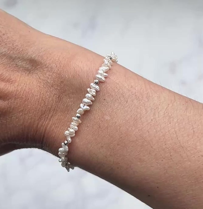 Sterling silver and white freshwater pearl bracelet
