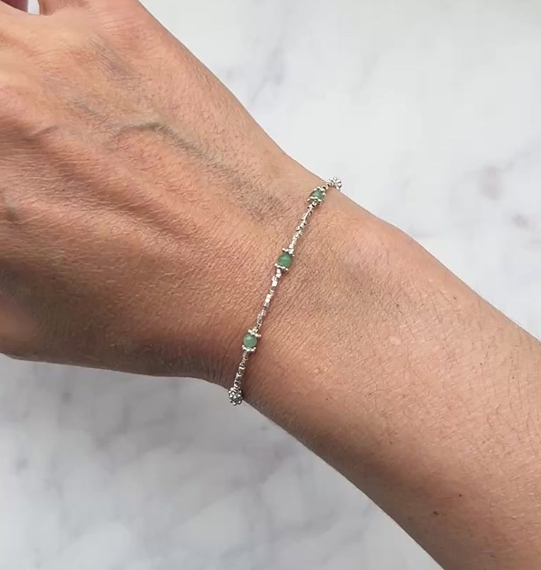 Sterling and fine silver with green quartz gemstone bracelet