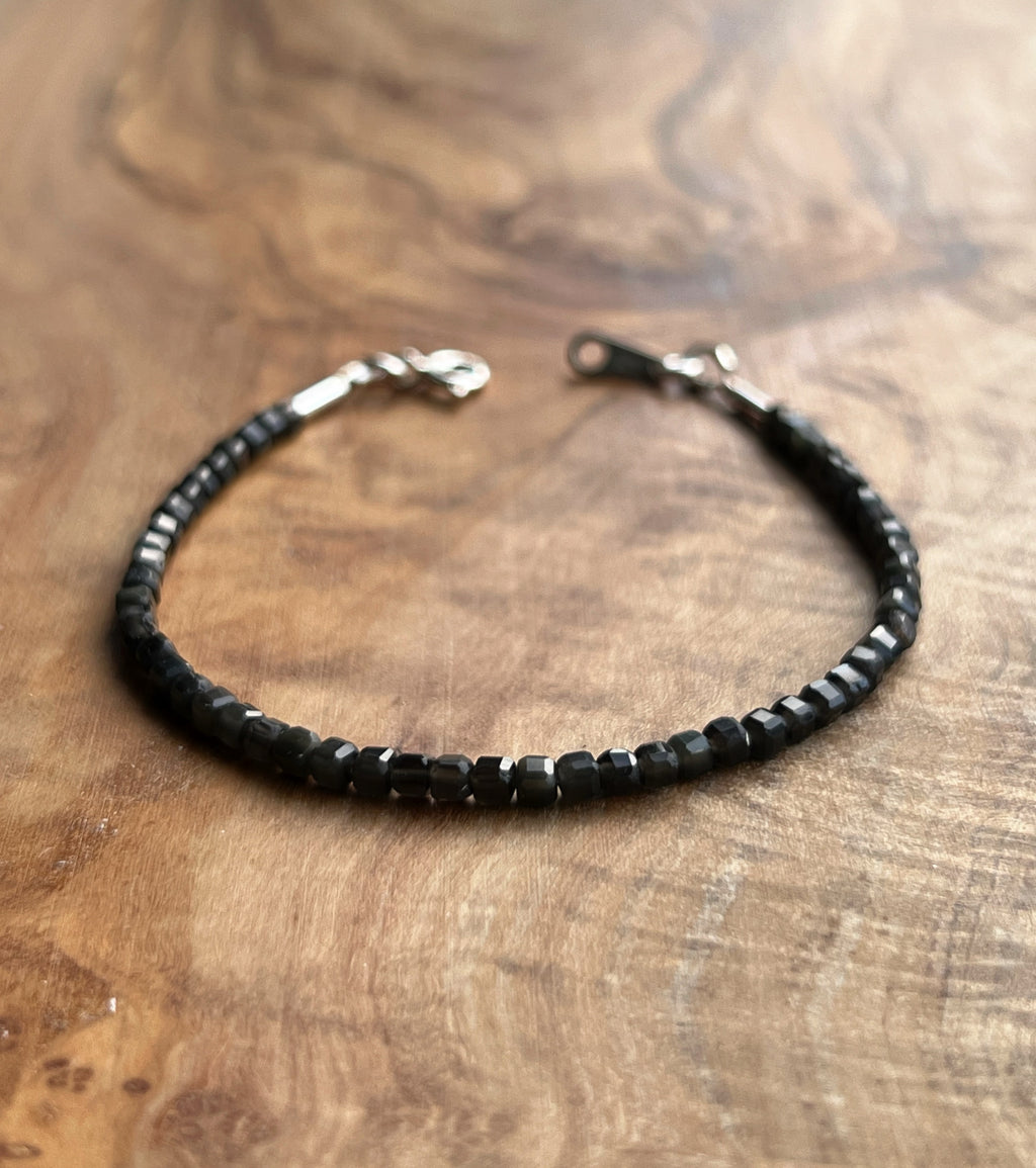 Rainbow obsidian gemstone with sterling silver bracelet
