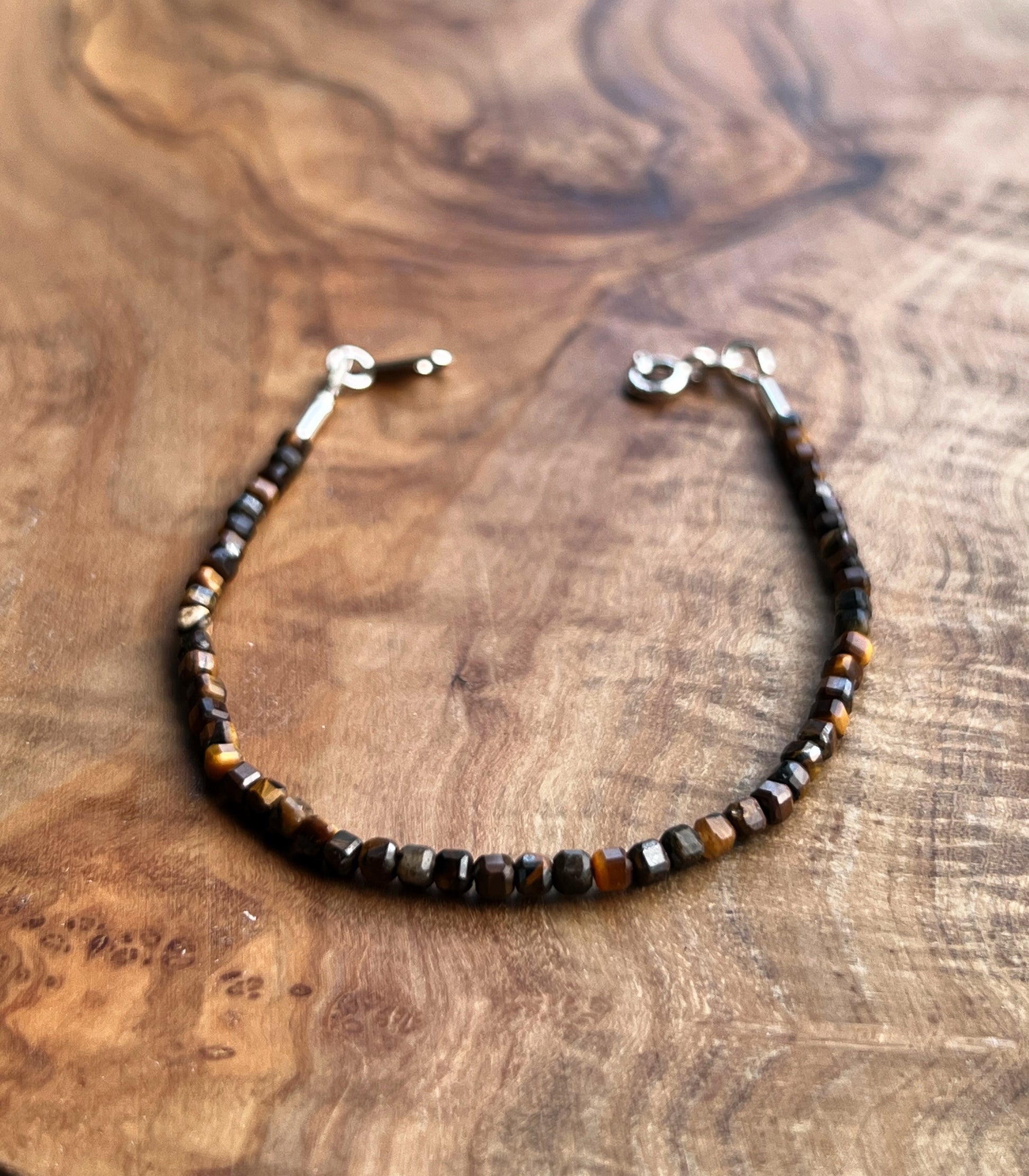 Tiger eye gemstone with sterling silver bracelet